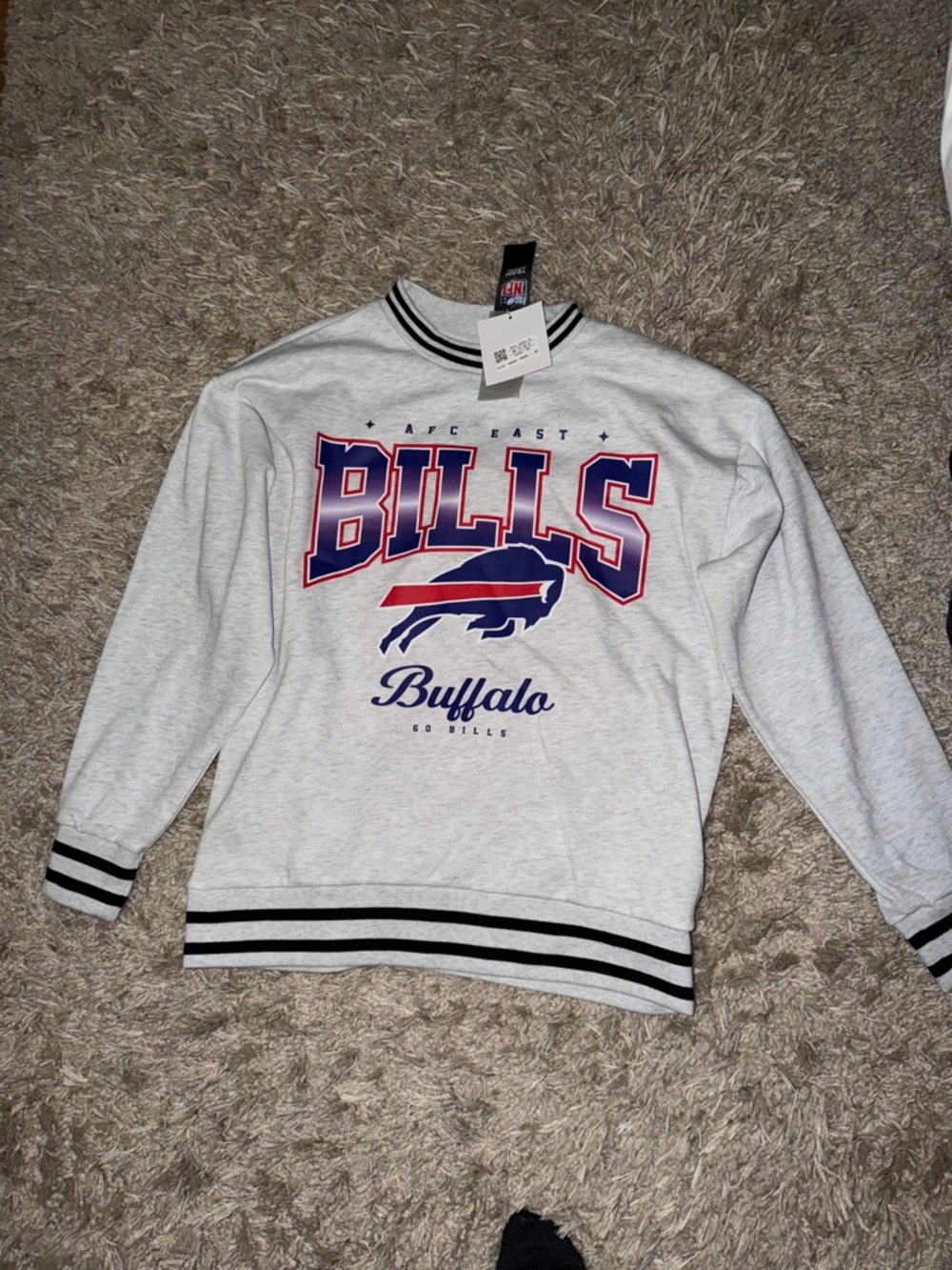 NFL Buffalo Crewneck Sweatshirt in Gray with Blue and Red Logo